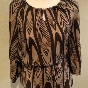 Banana Republic Brown/Tan Pattern Blouse with Belt, Size XS